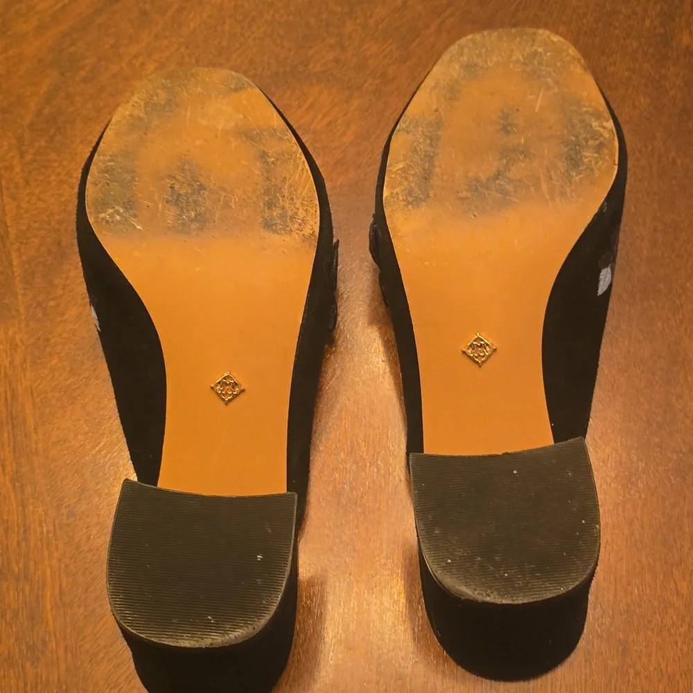 Nanette Lepore Peggy Leather Suede Floral Embroidered Butterfly Mule Heels 8 - Picture 5 of 6